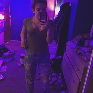 3/15 Olive Green Cut Bodysuit